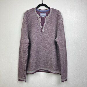 32 Bar Blues Men's Large 100% Cotton Henley Sweater Pullover Maroon Grey